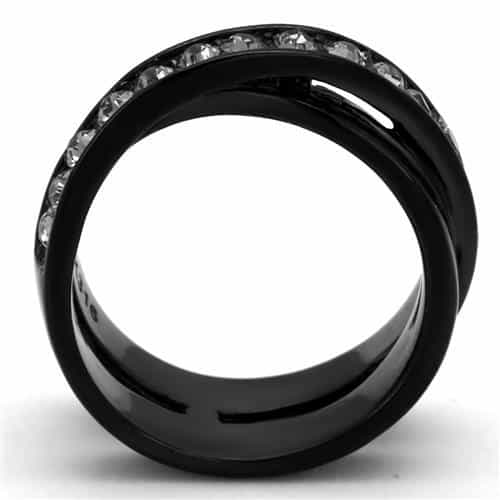 Stainless Steel Black IP CZ Channel Crossover Ring view 7