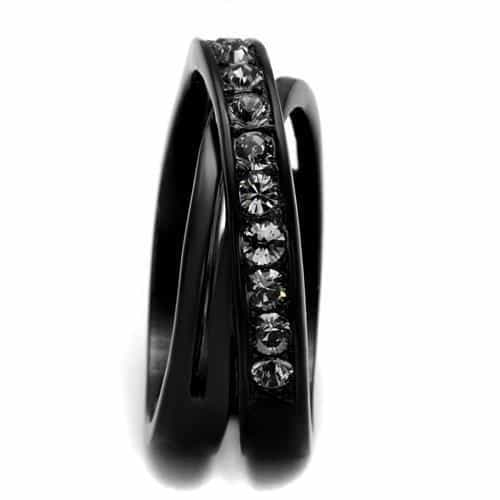 Stainless Steel Black IP CZ Channel Crossover Ring view 8