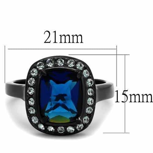 Stainless Steel Black IP Blue Sapphire Cushion CZ Halo Ring view 2