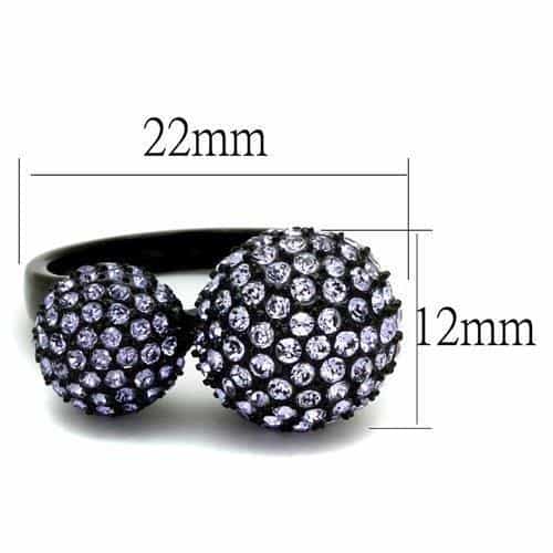 Stainless Steel Black IP Lavender Crystal Double Ball Dome Ring view 6
