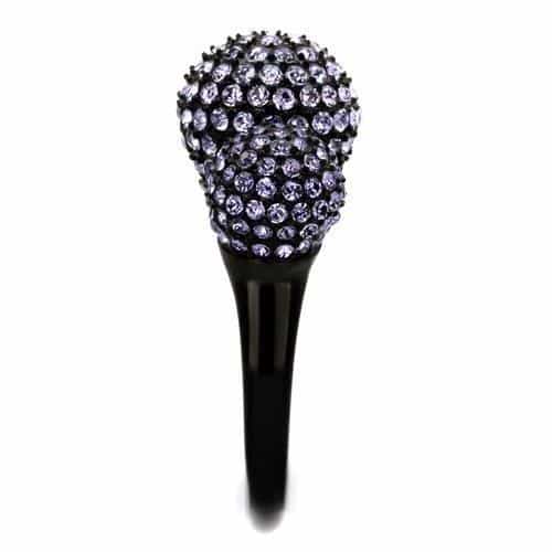 Stainless Steel Black IP Lavender Crystal Double Ball Dome Ring view 8