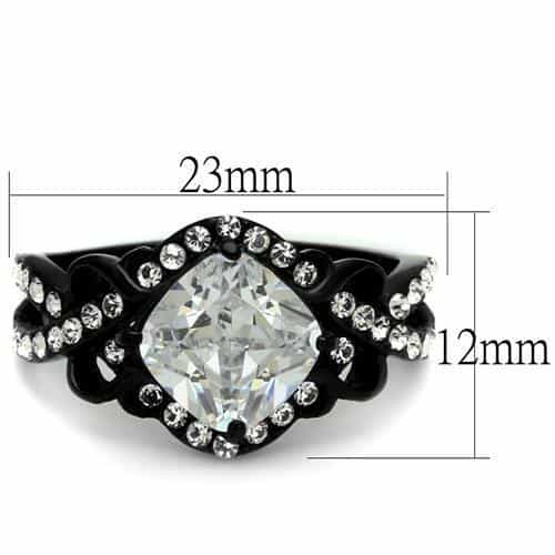 Stainless Steel CZ Cushion Halo Black Bridal view 6