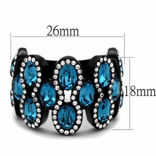 Stainless Steel Black IP London Blue Topaz Oval Cluster CZ Ring view 2