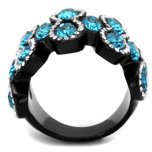 Stainless Steel Black IP London Blue Topaz Oval Cluster CZ Ring view 3
