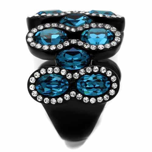 Stainless Steel Black IP London Blue Topaz Oval Cluster CZ Ring view 8