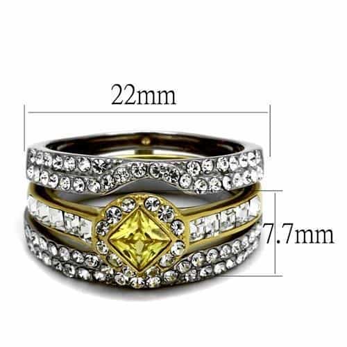 Stainless Steel Two Tone Gold IP Canary Yellow Princess CZ Ring view 6
