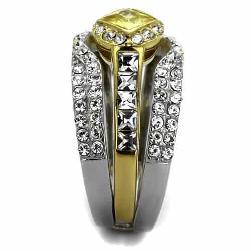 Stainless Steel Two Tone Gold IP Canary Yellow Princess CZ Ring view 8