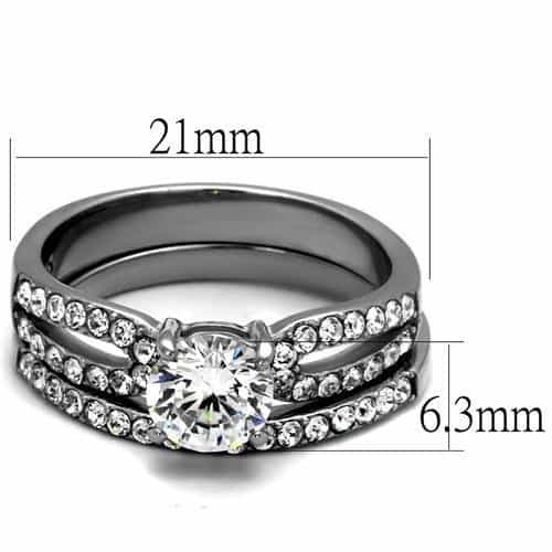 Stainless Steel CZ Round Solitaire Pave Triple Band Bridal Ring view 2