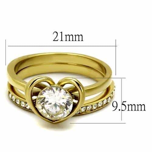 Stainless Steel Gold IP CZ Round Solitaire Channel Bridal Ring view 2