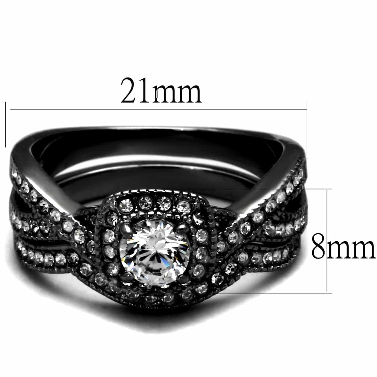 Stainless Steel Black IP CZ Round Halo Pave Vintage Bridal Ring view 6