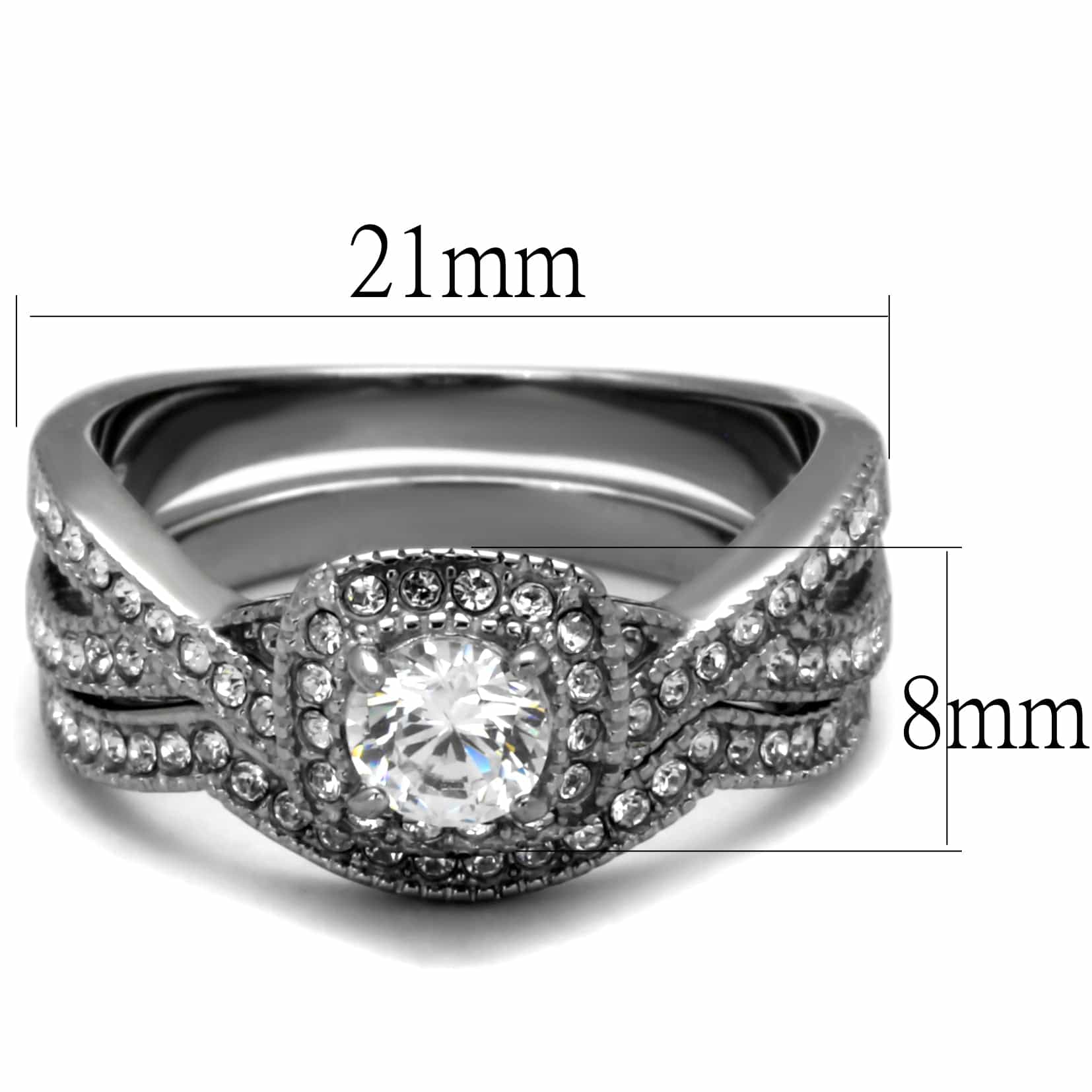 Stainless Steel CZ Round Halo Pave Split Shank Bridal Ring view 2