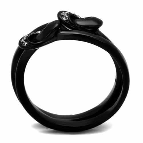 Stainless Steel Black IP CZ Swirl Bypass Open Ring view 7
