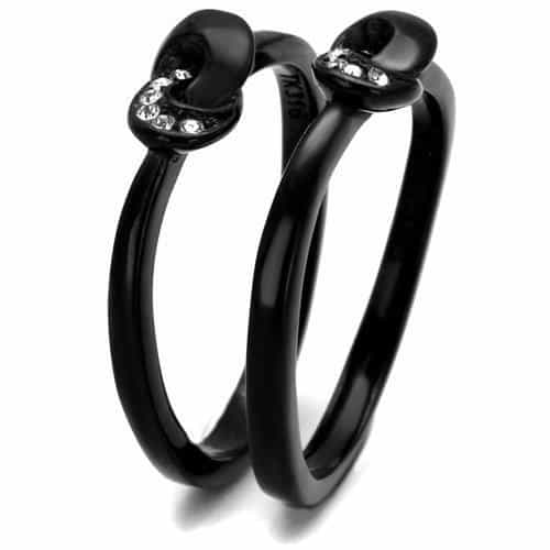 Stainless Steel Black IP CZ Swirl Bypass Open Ring view 4