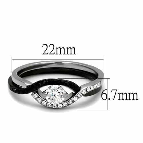 Stainless Steel Black IP CZ Round Halo Pave Split Shank Ring view 6