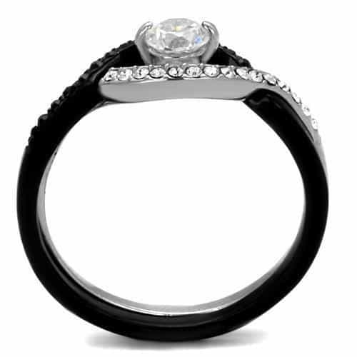 Stainless Steel Black IP CZ Round Halo Pave Split Shank Ring view 7