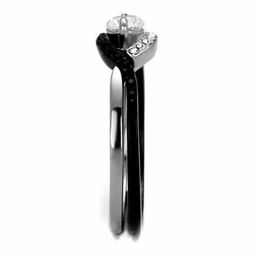 Stainless Steel Black IP CZ Round Halo Pave Split Shank Ring view 4