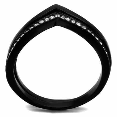 Stainless Steel Black IP CZ Channel Chevron V Band Ring view 7