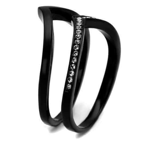 Stainless Steel Black IP CZ Channel Chevron V Band Ring view 4