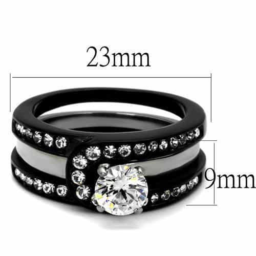 Stainless Steel Black IP CZ Round Solitaire Pave Bridal Ring view 2