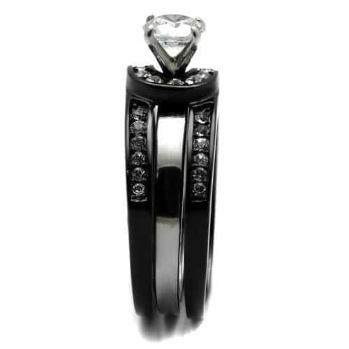 Stainless Steel Black IP CZ Round Solitaire Pave Bridal Ring view 8