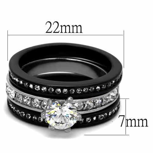 Stainless Steel Black IP CZ Round Solitaire Channel Eternity Ring view 6