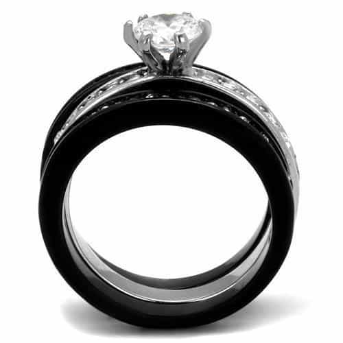 Stainless Steel Black IP CZ Round Solitaire Channel Eternity Ring view 7