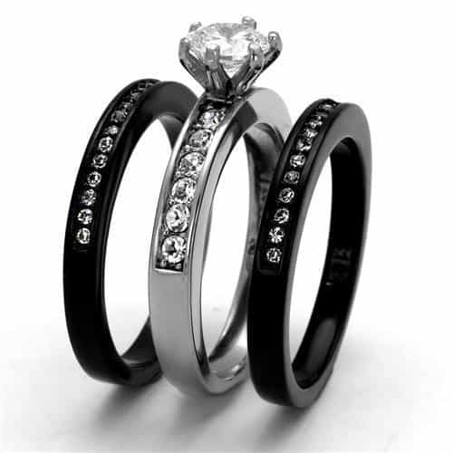 Stainless Steel Black IP CZ Round Solitaire Channel Eternity Ring view 4