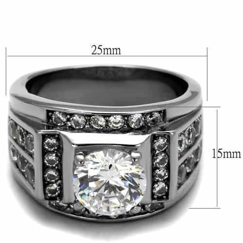 Stainless Steel CZ Princess Halo Wide Channel Mens Ring view 2