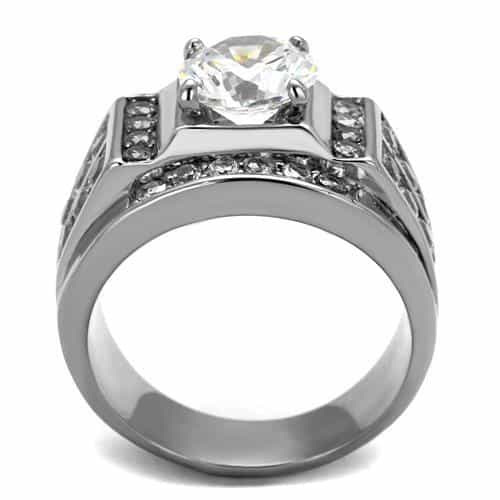 Stainless Steel CZ Princess Halo Wide Channel Mens Ring view 7