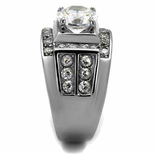 Stainless Steel CZ Princess Halo Wide Channel Mens Ring view 8