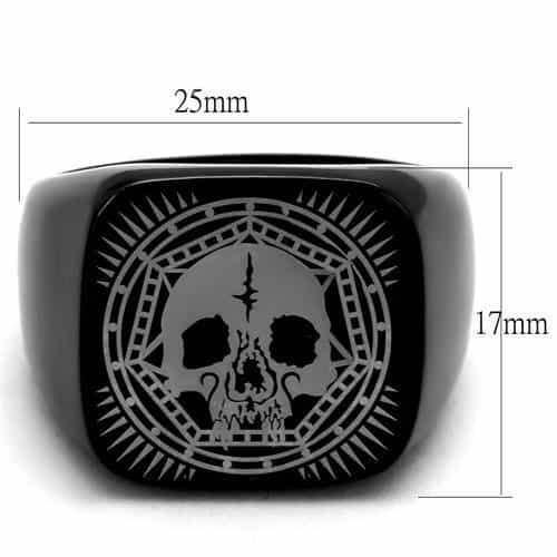 Stainless Steel Black IP Skull Sunburst Compass Signet Ring view 6