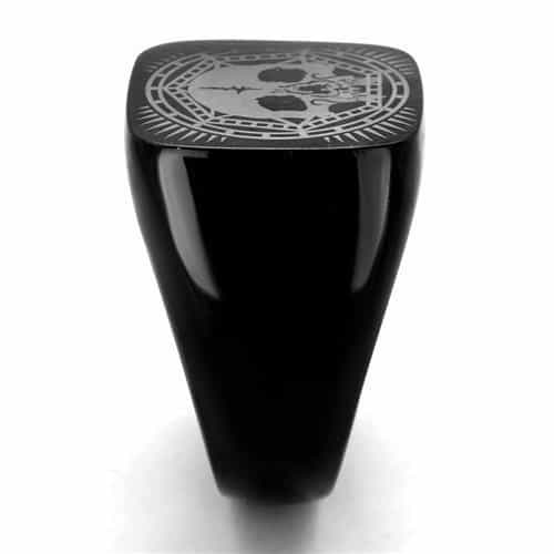 Stainless Steel Black IP Skull Sunburst Compass Signet Ring view 8