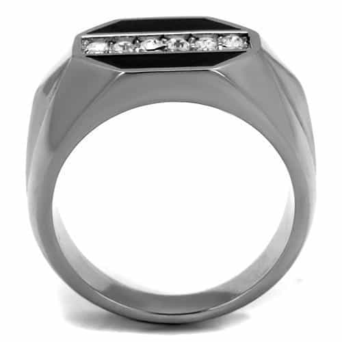 Stainless Steel CZ Octagon Bezel Channel Mens Signet Ring view 7