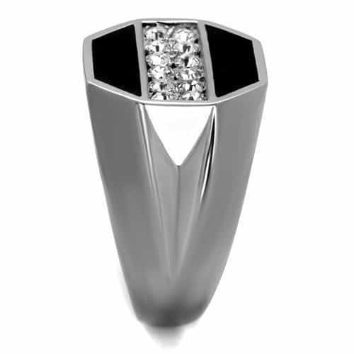 Stainless Steel CZ Octagon Bezel Channel Mens Signet Ring view 8