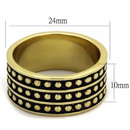 Stainless Steel Gold IP Antiqued Double Row Studded Wide Ring view 6