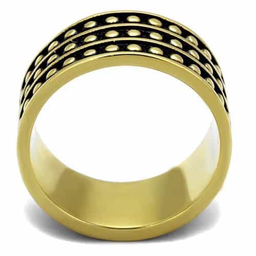 Stainless Steel Gold IP Antiqued Double Row Studded Wide Ring view 7