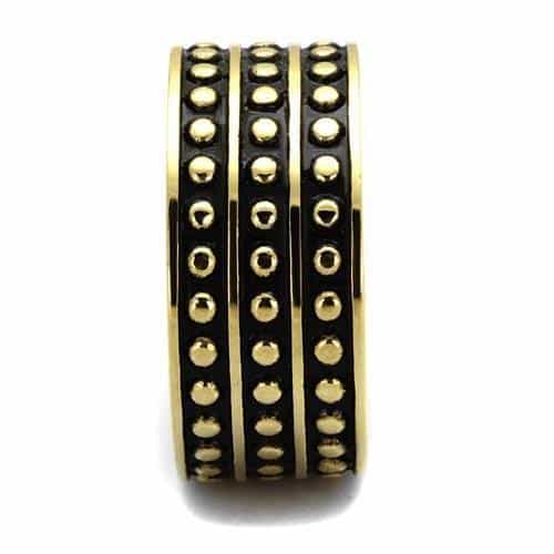 Stainless Steel Gold IP Antiqued Double Row Studded Wide Ring view 4