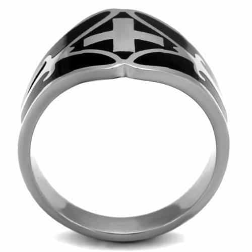 Stainless Steel Black Enamel Flared Cross Cutout Ring view 3