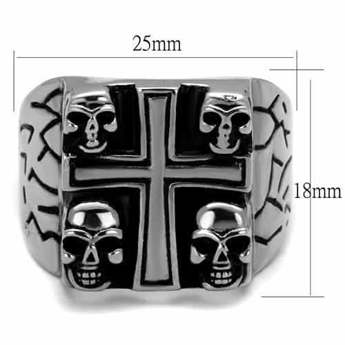 Stainless Steel Skull Cross Gothic Four Skull Signet Ring view 6