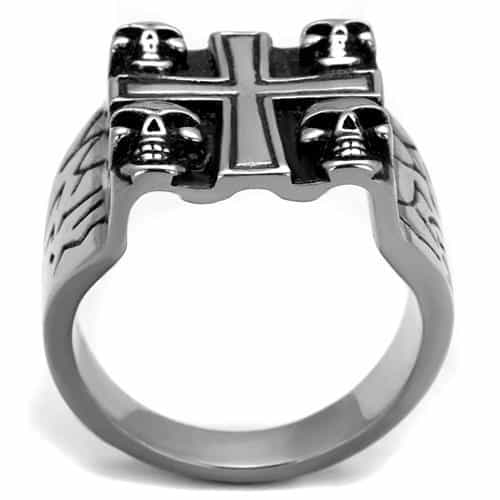 Stainless Steel Skull Cross Gothic Four Skull Signet Ring view 7