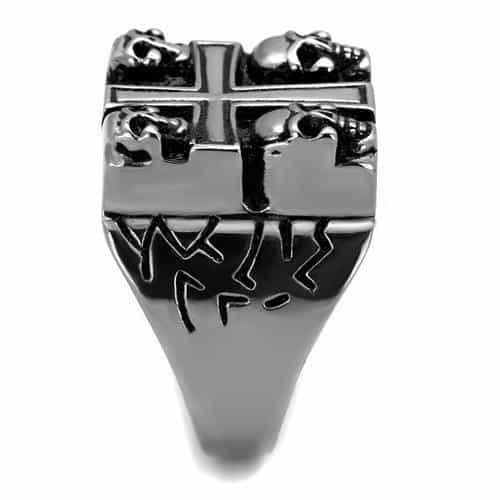 Stainless Steel Skull Cross Gothic Four Skull Signet Ring view 8