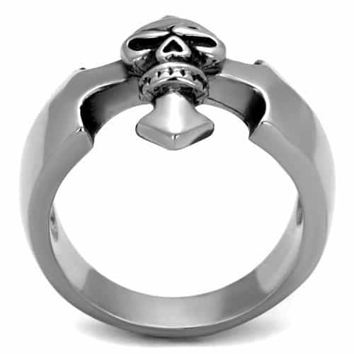 Stainless Steel Skull Fleur De Lis Iron Cross Ring view 3