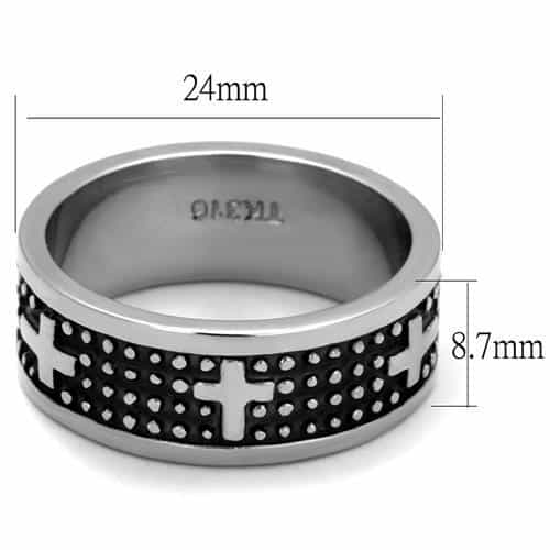 Stainless Steel Black Textured Cross Band Ring view 6
