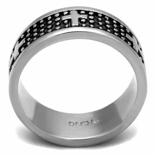 Stainless Steel Black Textured Cross Band Ring view 7