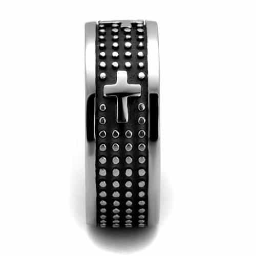 Stainless Steel Black Textured Cross Band Ring view 4
