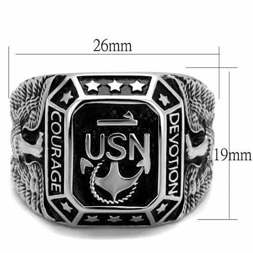 Stainless Steel USN Navy Courage Anchor Eagle Military Ring view 6