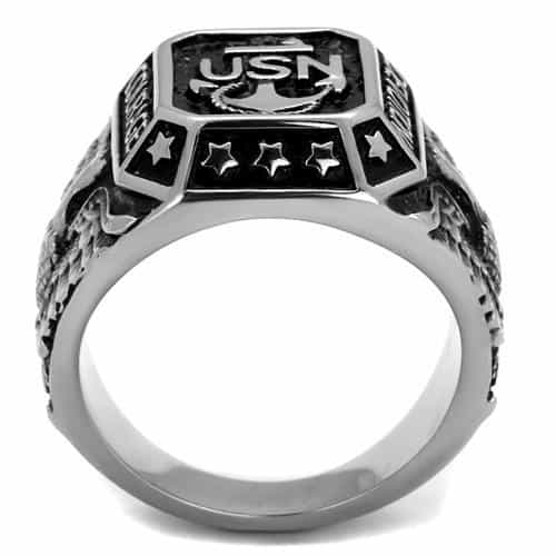 Stainless Steel USN Navy Courage Anchor Eagle Military Ring view 7