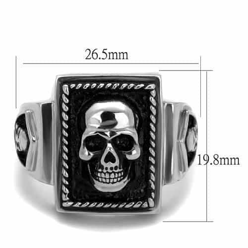 Stainless Steel Skull Square Rope Frame Signet Ring view 6
