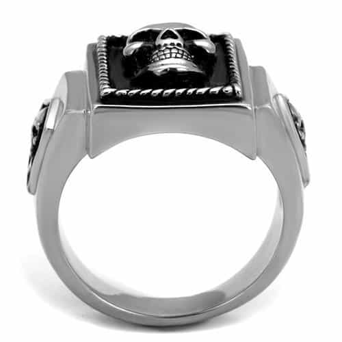 Stainless Steel Skull Square Rope Frame Signet Ring view 7