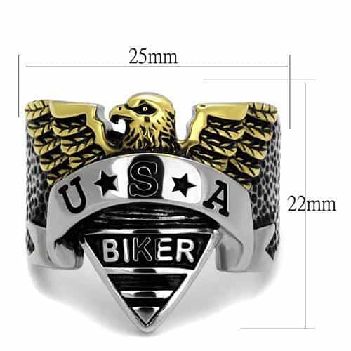 Stainless Steel USA Biker Eagle Shield Gold Accent Ring view 6